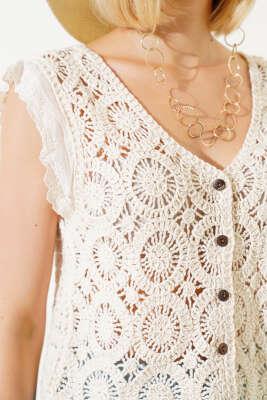 Düğmeli Örme Hırka Bej - Kadın Giyim Modelleri