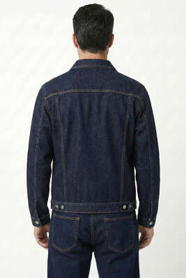 Düğmeli Oversize Denim Erkek Ceket Lacivert - Erkek Ceket