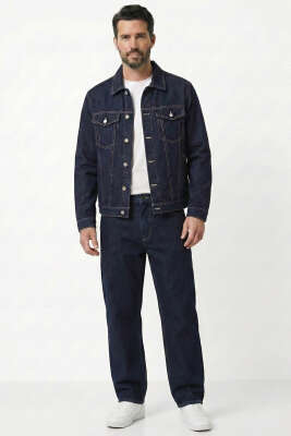 Düğmeli Oversize Denim Erkek Ceket Lacivert - Erkek Ceket