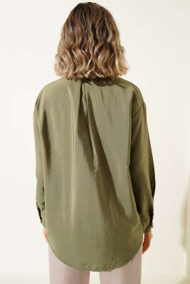 Düğmeli Oversize Gömlek Haki - Kadın Giyim Modelleri