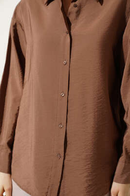 Düğmeli Oversize Gömlek Kahve - Kadın Giyim Modelleri