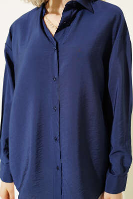 Düğmeli Oversize Gömlek Lacivert - Kadın Giyim Modelleri