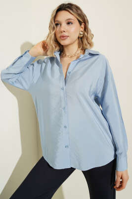 Düğmeli Oversize Gömlek Mavi - LEVURE