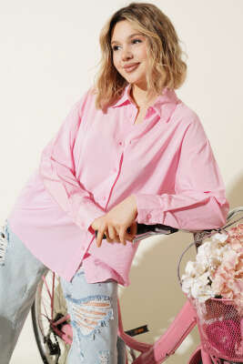 Düğmeli Oversize Gömlek Pembe - Kadın Giyim Modelleri