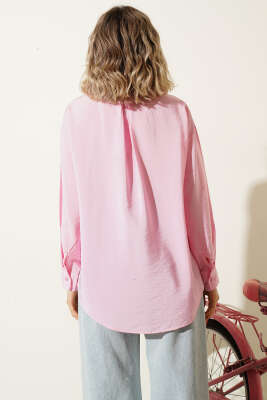 Düğmeli Oversize Gömlek Pembe - Kadın Giyim Modelleri