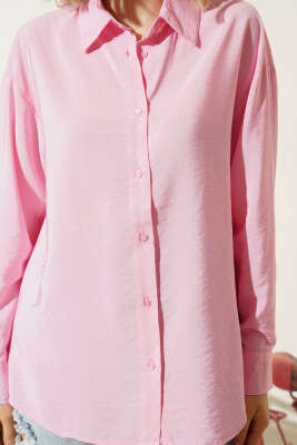 Düğmeli Oversize Gömlek Pembe - Kadın Giyim Modelleri
