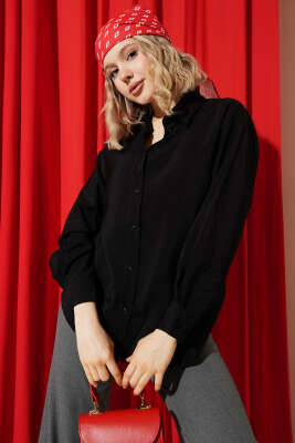 Düğmeli Oversize Gömlek Siyah 