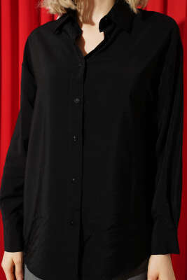 Düğmeli Oversize Gömlek Siyah - Kadın Giyim Modelleri