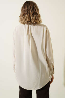 Düğmeli Oversize Gömlek Taş - Kadın Giyim Modelleri