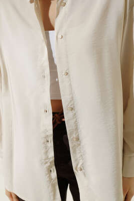 Düğmeli Oversize Gömlek Taş - Kadın Giyim Modelleri