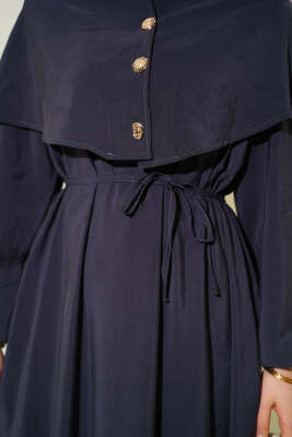 Düğmeli Pelerin Detaylı Modal Elbise Füme - Elbise