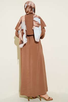 Düğmeli Pelerin Detaylı Modal Elbise Latte - Elbise