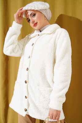 Düğmeli Peluş Hırka Ekru - 500-700 TL Ürünler