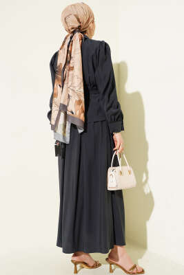 Düğmeli Pens Detaylı Modal Etekli Takım Füme - İkili Takım