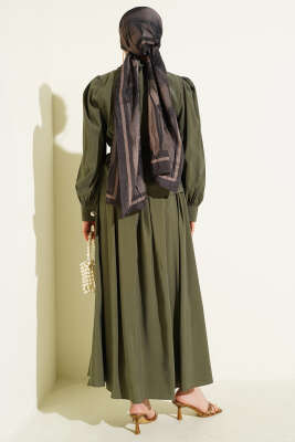 Düğmeli Pens Detaylı Modal Etekli Takım Haki - İkili Takım