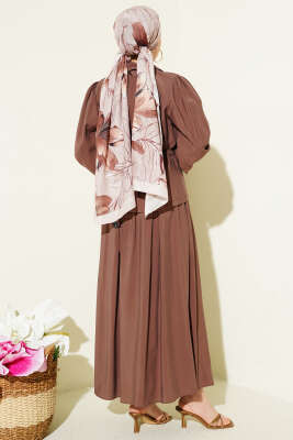 Düğmeli Pens Detaylı Modal Etekli Takım Kahve - İkili Takım