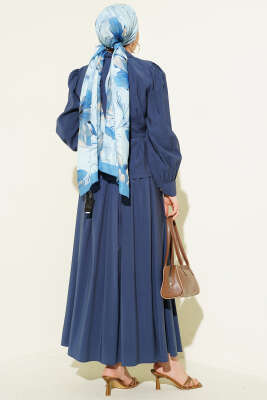 Düğmeli Pens Detaylı Modal Etekli Takım Lacivert - İkili Takım