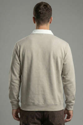 Düğmeli Polo Yaka Erkek Sweatshirt Gri - Erkek Polo Yaka Tişört