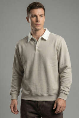 Düğmeli Polo Yaka Erkek Sweatshirt Gri - FRESHMAN