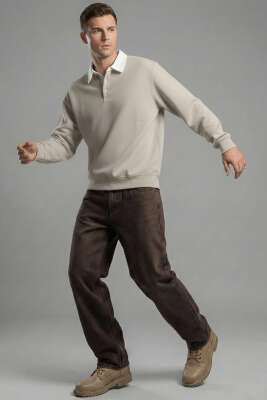 Düğmeli Polo Yaka Erkek Sweatshirt Gri - Yeni Erkek Giyim