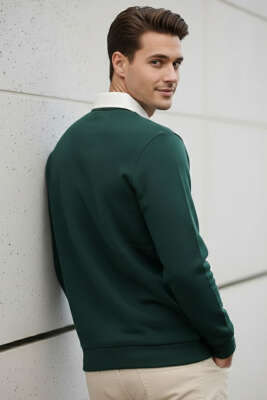 Düğmeli Polo Yaka Erkek Sweatshirt Nefti - Yeni Erkek Giyim