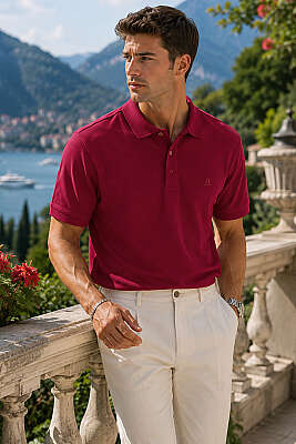 Düğmeli Polo Yaka Erkek T-shirt Bordo 