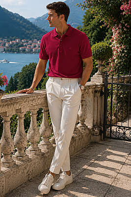 Düğmeli Polo Yaka Erkek T-shirt Bordo - Erkek T-shirt