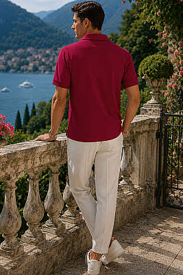 Düğmeli Polo Yaka Erkek T-shirt Bordo - Erkek T-shirt