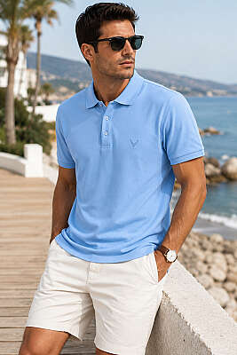 Düğmeli Polo Yaka Erkek T-shirt İndigo - HİT TİME