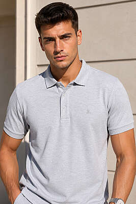 Düğmeli Polo Yaka Erkek T-shirt Mavi - HİT TİME