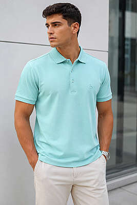 Düğmeli Polo Yaka Erkek T-shirt Mint - HİT TİME
