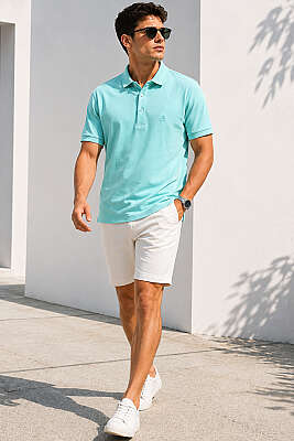 Düğmeli Polo Yaka Erkek T-shirt Mint - Erkek T-shirt