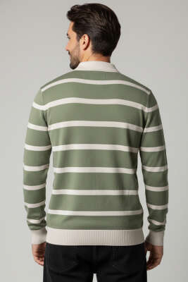 Düğmeli Polo Yaka Renkli Triko Kazak Çağla Yeşili - Erkek Kazak