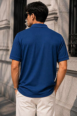 Düğmeli Polo Yaka Waffle Erkek T-shirt Parlement - Erkek Polo Yaka Tişört