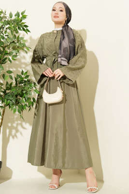 Düğmeli Püskül Detaylı Etekli Takım Haki 