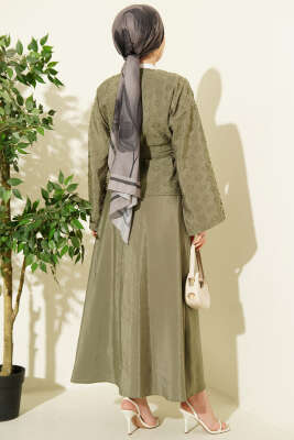 Düğmeli Püskül Detaylı Etekli Takım Haki - İkili Takım