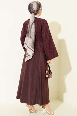 Düğmeli Püskül Detaylı Etekli Takım Mürdüm - İkili Takım