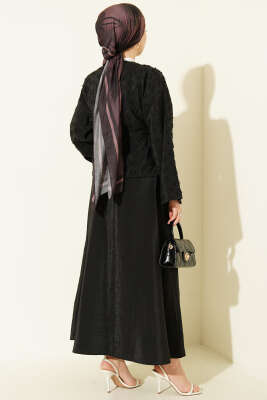 Düğmeli Püskül Detaylı Etekli Takım Siyah - İkili Takım