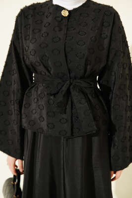 Düğmeli Püskül Detaylı Etekli Takım Siyah - İkili Takım