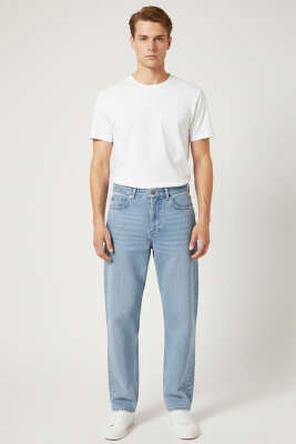 Düğmeli Regular Erkek Kot Pantolon Açık Mavi - Erkek Pantolon