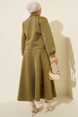 Düğmeli Sahte Cepli Scuba Etekli İkili Takım Çağla Yeşili - İkili Takım