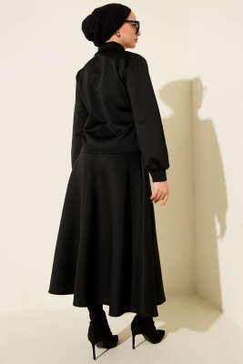 Düğmeli Sahte Cepli Scuba Etekli İkili Takım Siyah - İkili Takım