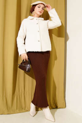 Düğmeli Sakallı Kısa Ceket Ekru - Ceket