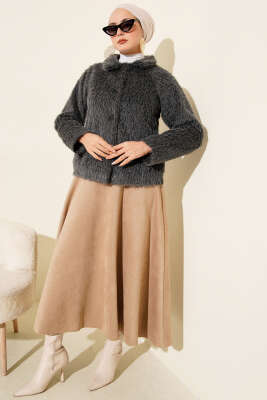 Düğmeli Sakallı Kısa Ceket Füme - Ceket