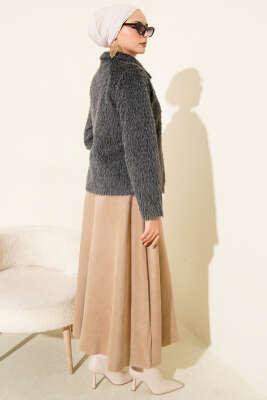 Düğmeli Sakallı Kısa Ceket Füme - Ceket