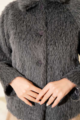 Düğmeli Sakallı Kısa Ceket Füme - Ceket