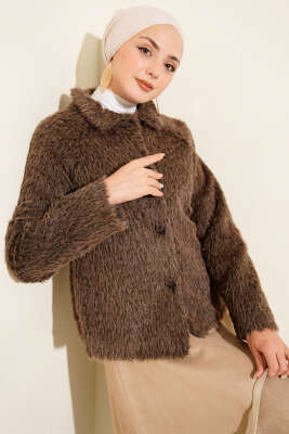 Düğmeli Sakallı Kısa Ceket Kahve - DUFON