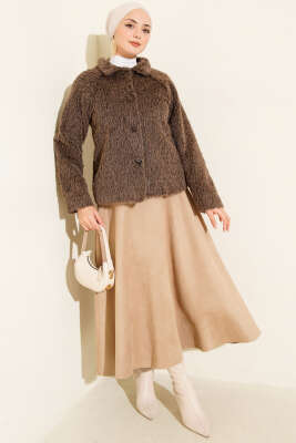 Düğmeli Sakallı Kısa Ceket Kahve - Ceket