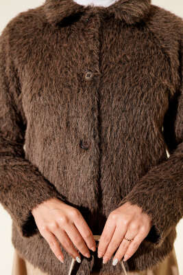 Düğmeli Sakallı Kısa Ceket Kahve - Ceket