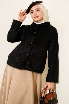 Düğmeli Sakallı Kısa Ceket Siyah - DUFON